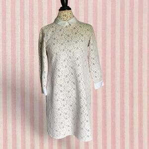 pink lace white collared dress